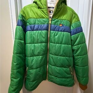 Aviator Nation Unisex Hooded Trekker Green and Blue Puffer Jacket Coat